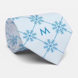 Diagonal kvadrat med monogram blå Snöflingor Mönst Slips