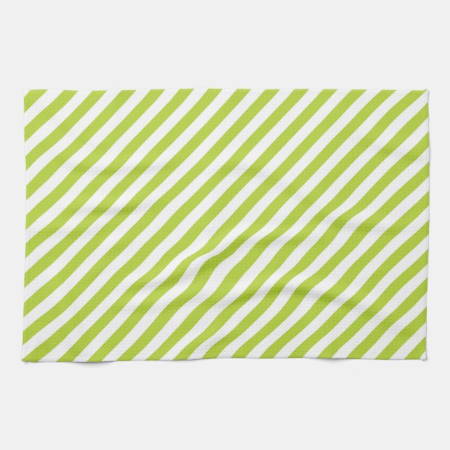 Diagonal lime green and white stripes pattern kökshandduk (Horisontell)