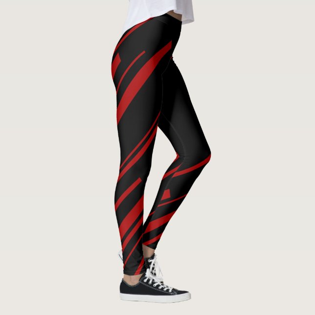 Diagonal Linjer i rött och svart Leggings (Höger)