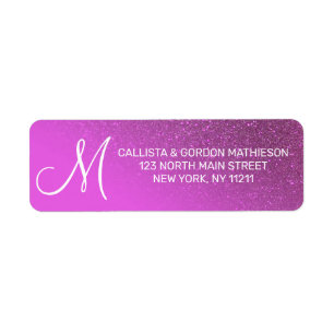 Diagonal Magenta Lila Glitter Gradient Ombre Returadress Etikett
