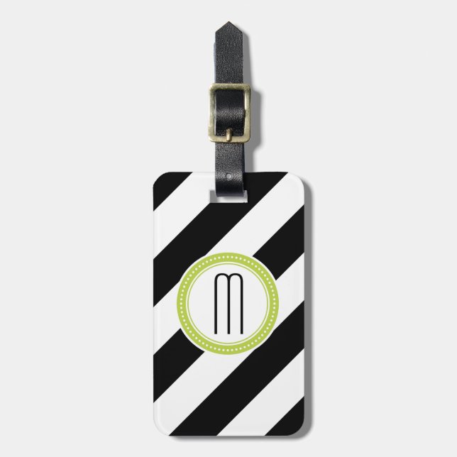 Diagonal märkre för randMonogrambagage - limefrukt Bagagebricka (Vertikal Framsida)