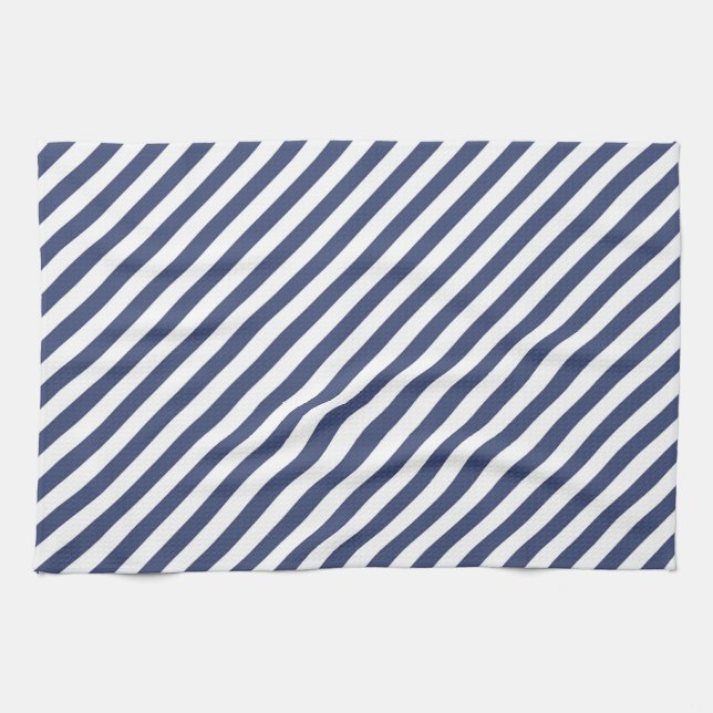 Diagonal navy blue and white stripes pattern kökshandduk (Horisontell)