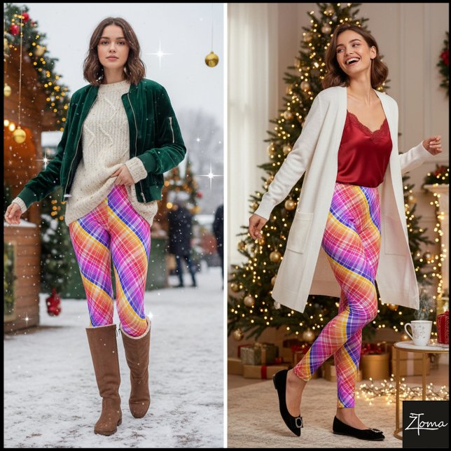 Diagonal Neon Plaid Stripe Gradient Leggings (Skapare uppladdad)