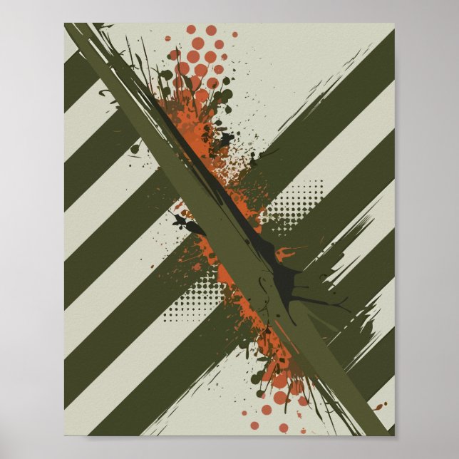 Diagonal Olive Rand med Orange Stänk Poster (Framsidan)