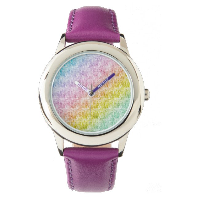 Diagonal Pastel Rainbow Scribbles Armbandsur (Framsida)