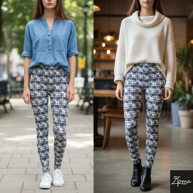 Diagonal Plaid Monochrome Gray Fine Weave Leggings (Skapare uppladdad)