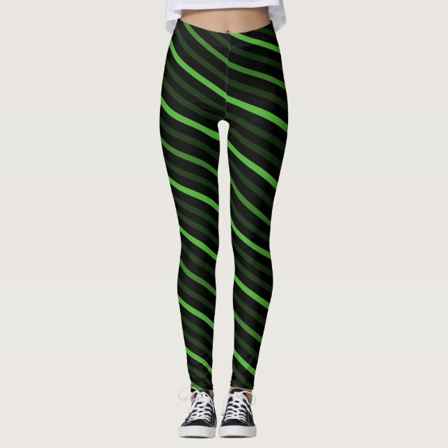 Diagonal Rand - Grönt Leggings (Framsida)