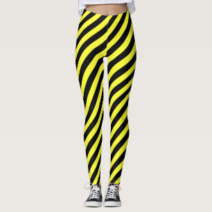 Diagonal Rand Mönster Black och Gult Leggings