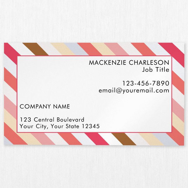 Diagonal Rand Warm Toning Modern Magnetiska Visitkort (Candy striped muted warm toned custom business card magnet)