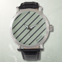 Diagonal randig svart på grön classic armbandsur