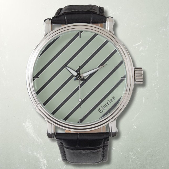 Diagonal randig svart på grön classic armbandsur (Skapare uppladdad)