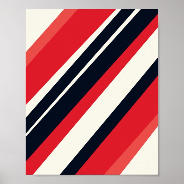 Diagonal Red and Black Stripes on light Beige  Poster (Framsidan)