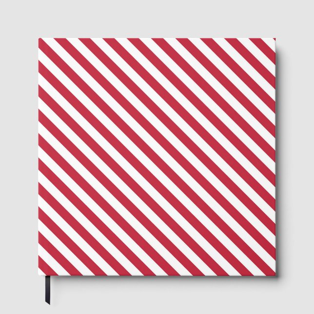 Diagonal red and white stripes pattern gästböcker (Framsida)