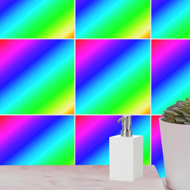 Diagonal regnbåge - blå till Grönt Kakelplatta (Diagonal Rainbow Gradient Blue to Green Ceramic Tile)