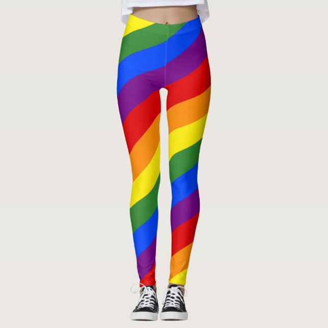 Diagonal regnbåge Rand HBT Pride Leggings (Framsida)