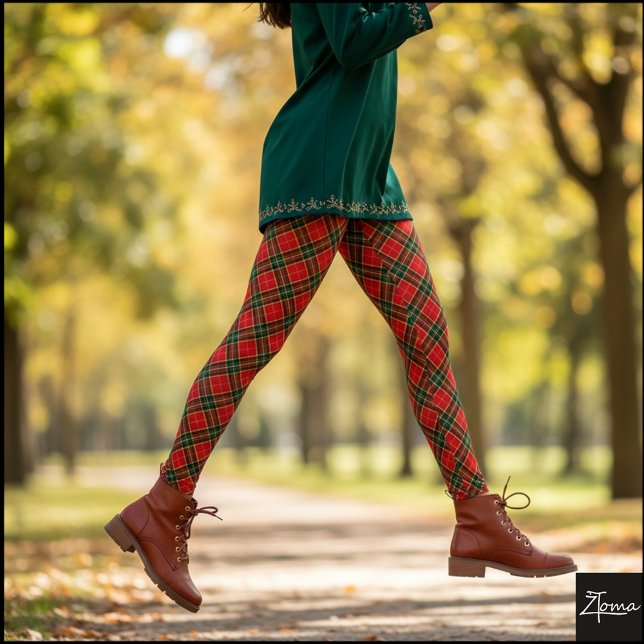 Diagonal röd grön småskalig rutig mönster leggings (Skapare uppladdad)