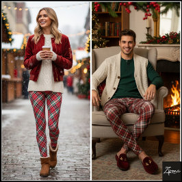 Diagonal röd grön tät tartan rutmönster leggings