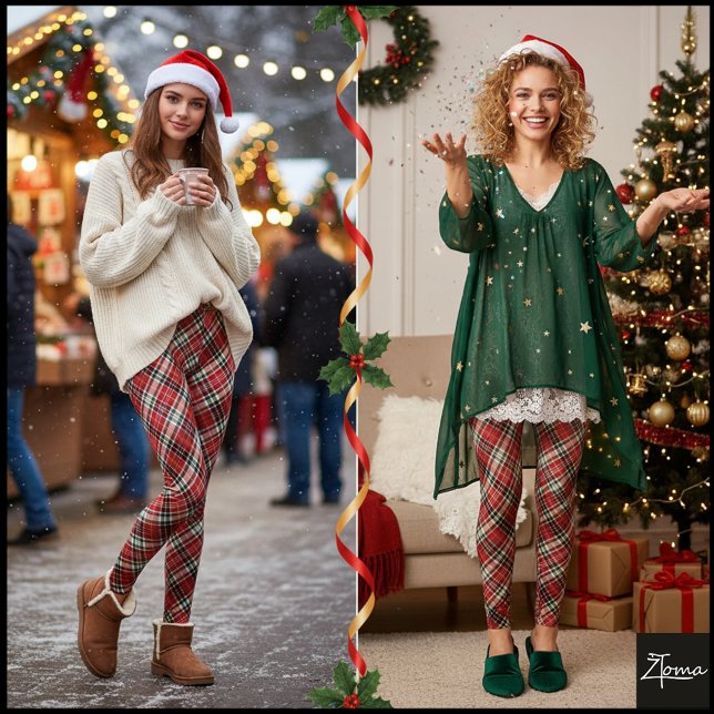 Diagonal röd svart grön rutig tyg leggings (Skapare uppladdad)