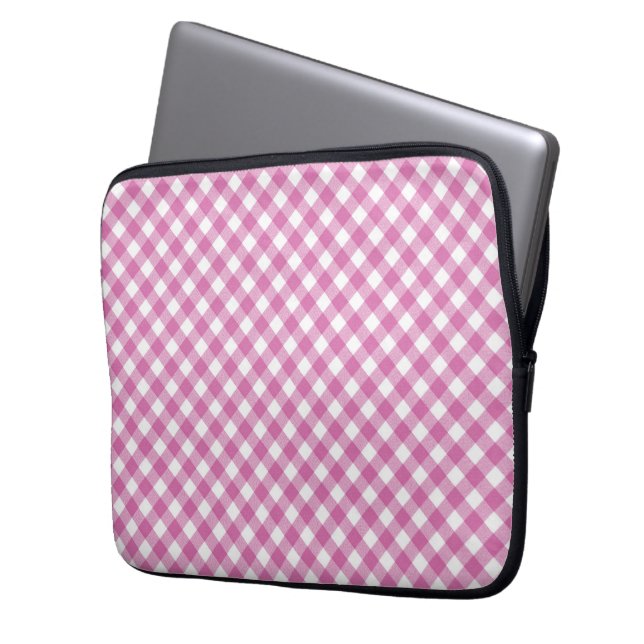 Diagonal rosa och vit gingham  laptop fodral (Framsidan Vänster)