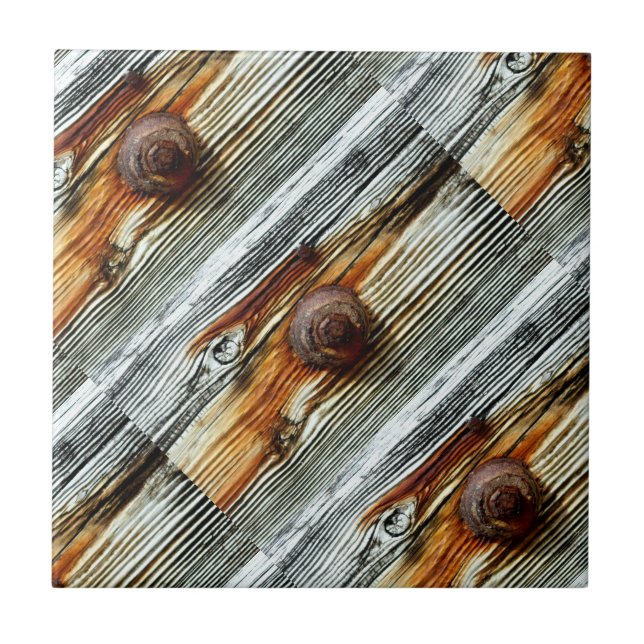 diagonal rostig driftwood stiger ombord kakelplatta (Framsidan)