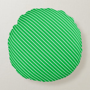 Diagonal streck - emerald grönt och vit rund kudde