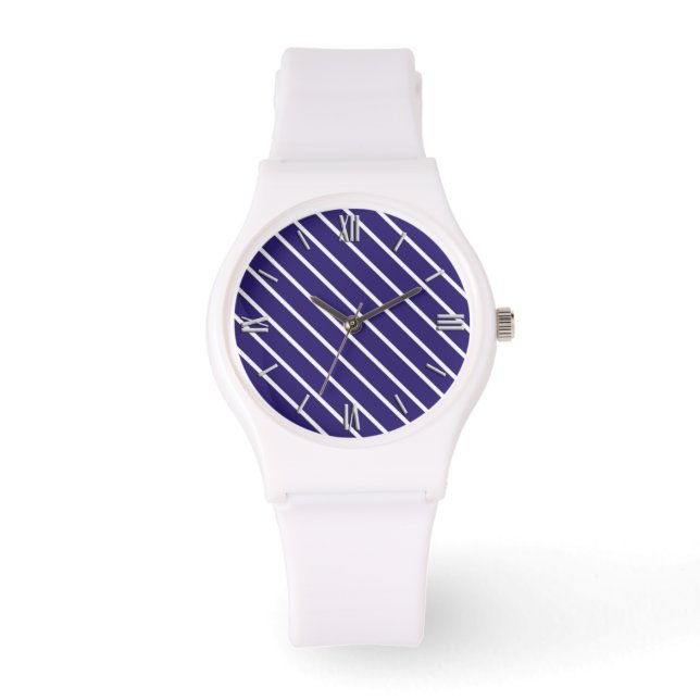 Diagonal streck - marinblått och vitt armbandsur (Framsida)