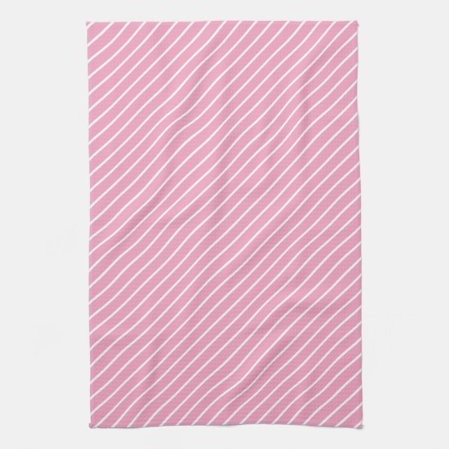 Diagonal streck - snäckans rosa och vit  kökshandduk (Vertikal)