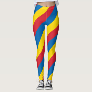 Diagonal strimlad mongoliet National Flagga Färg Leggings