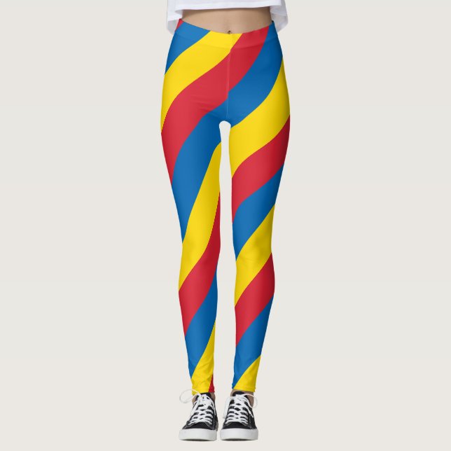 Diagonal strimlad mongoliet National Flagga Färg Leggings (Framsida)