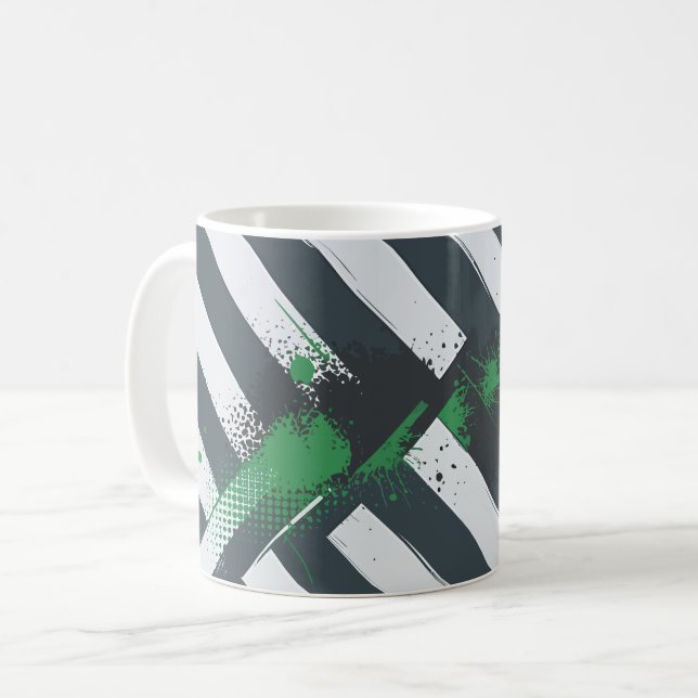 Diagonal Stripes with Green Paint Splashes Kaffemugg (Framsida vänster)