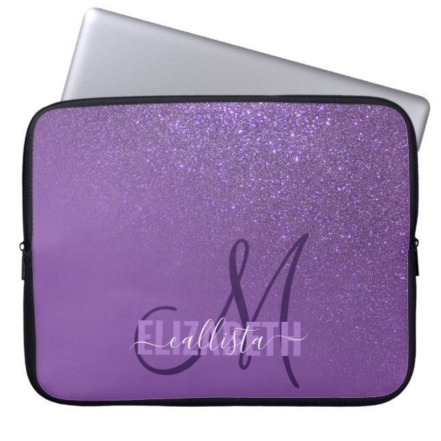 Diagonal Violet Lila Glitter Gradient Ombre Laptop Fodral (Framsidan)