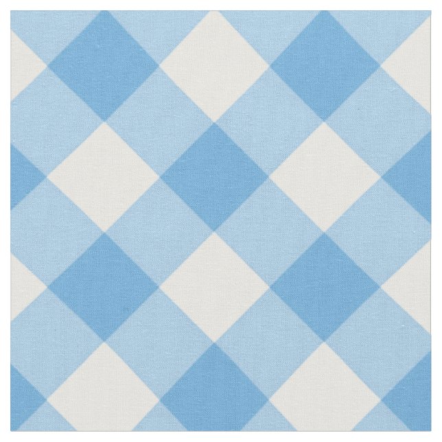 Diagonal White/Blue Gingham Mönster Fabric Tyg (Närbild)