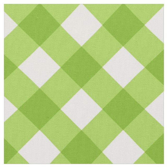 Diagonal White/Grönt Gingham Mönster Fabric Tyg (Närbild)