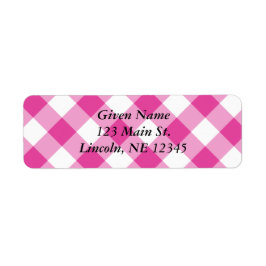 Diagonal White och Rosa Gingham Returadress Etikett
