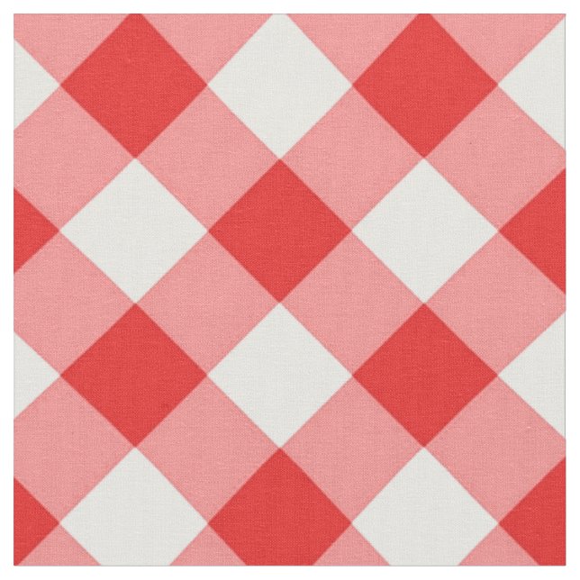 Diagonal White/Red Gingham Mönster Fabric Tyg (Närbild)