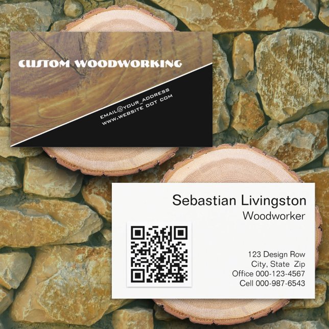 Diagonal Woodworking Front QR Code Professionell Visitkort (Skapare uppladdad)