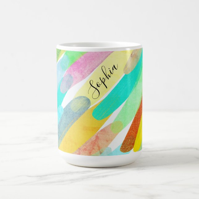 Diagonala Färg-streck, Namn, 70:e Abstrakten Art Kaffemugg (Center)