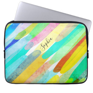 Diagonala Färg-streck, Namn, 70:e Abstrakten Art Laptop Fodral