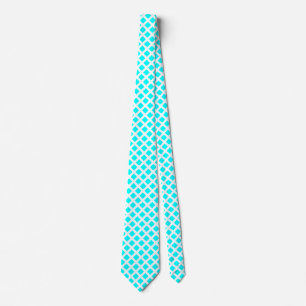 Diagonala fyrkanter - cyan på vitt halsband slips