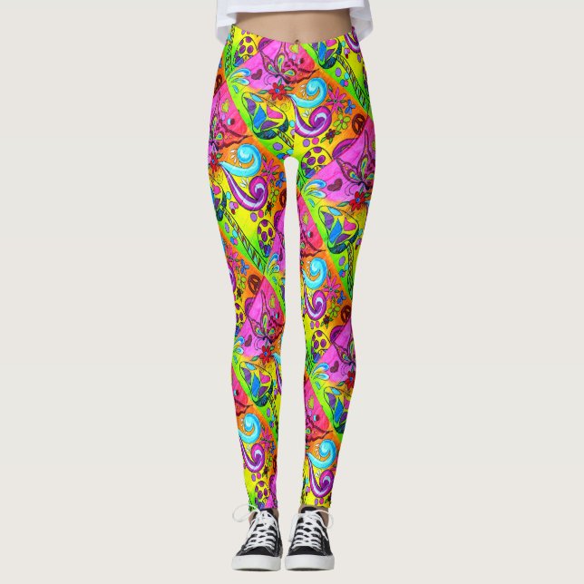 diagonala groovy psychedelic champinjoner leggings (Framsida)