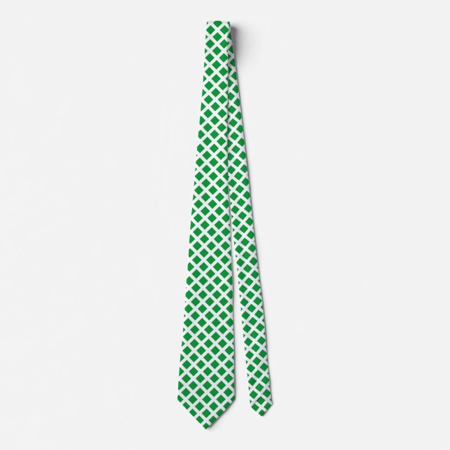 Diagonala kvadrater - Grass Grönt på Vit halsband Slips (Framsida)