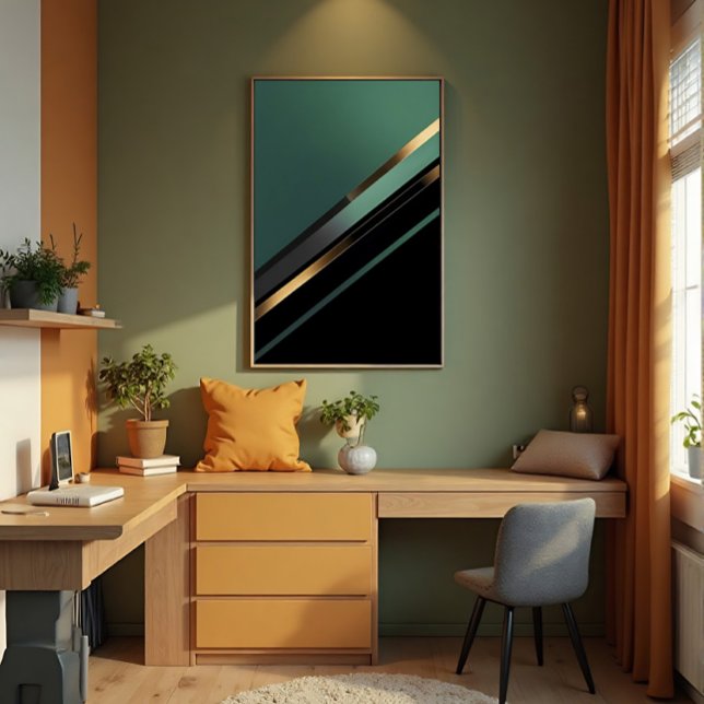 Diagonala ränder i djupgrön och guld poster (Skapare uppladdad)