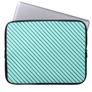 Diagonala randiga ränder - akvatblå och marinblå laptop fodral