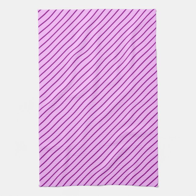Diagonala randiga ränder - orkidé och lila kökshandduk (Vertikal)