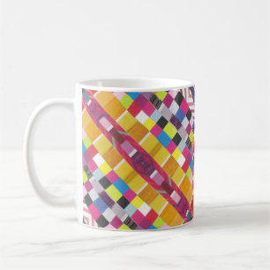 Diagonala röda färgrutor och färgade pixlar Mugg