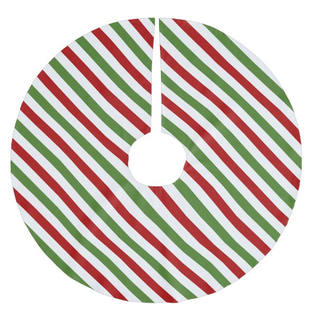 Diagonala röda, vita och gröna ränder julgransmatta borstad polyester (Framsidan)