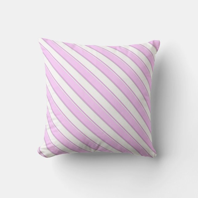 Diagonala rosa ränder på vit kudde (Framsida)