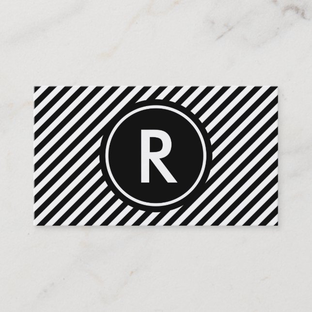 Diagonala svartvita randar med monogramen visitkort (Framsida)