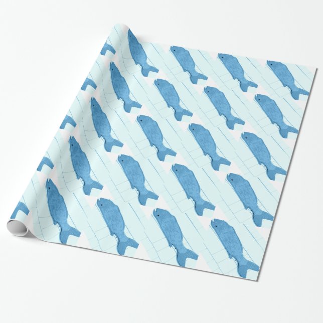 Diagonalblåfenad fisk mönster presentpapper (Utrullad)