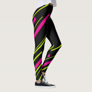 Diagonaler i grönt, Shock rosa och svart kalk Leggings